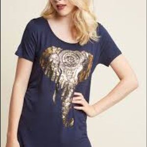 ModCloth elephant navy gold Tusk Til Dawn shirt